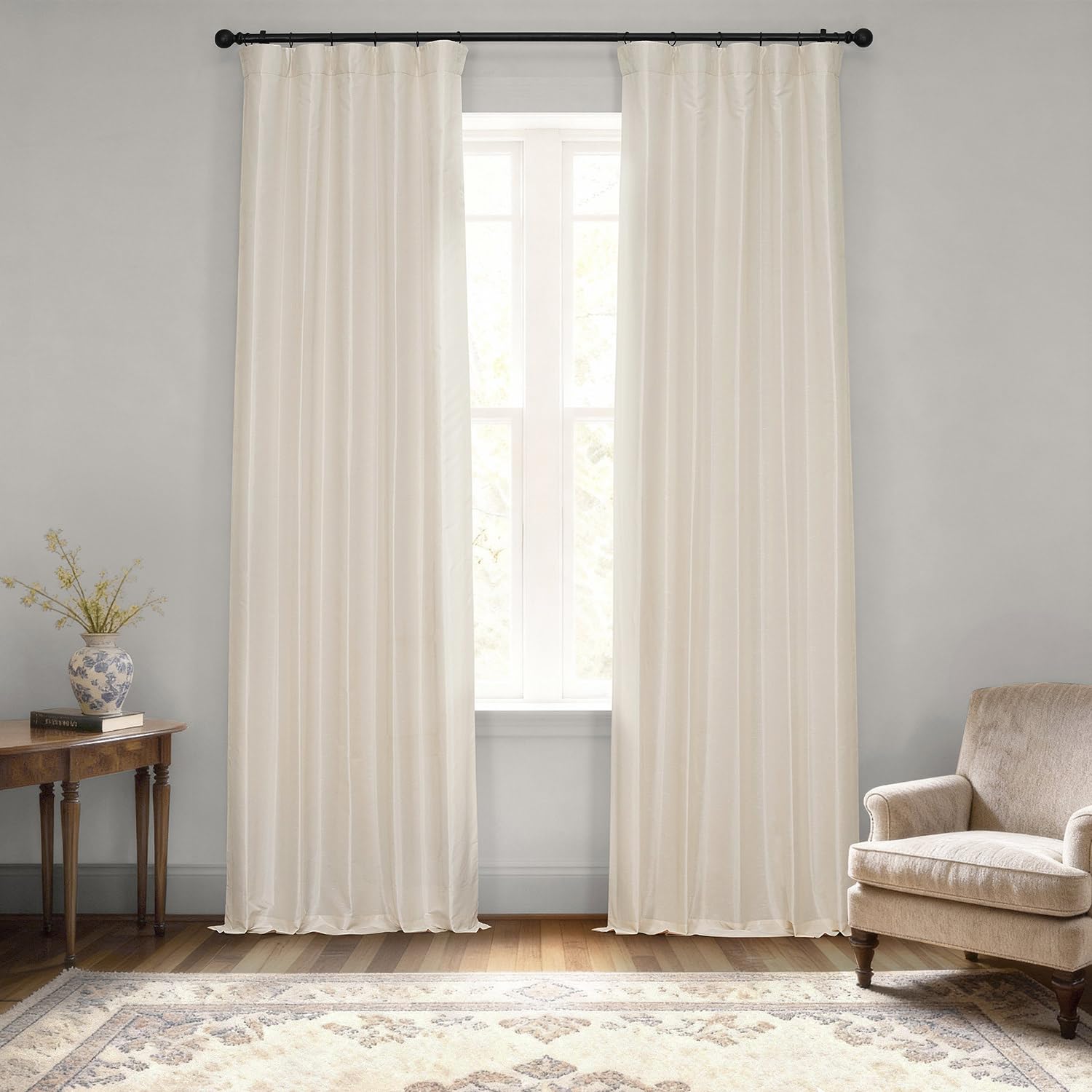 HPD Half Price Drapes Room Darkening Curtains for Bedroom Vintage Textured Faux Dupioni Silk Curtains for Living Room (1 Panel), 50 X 96, Off White Image