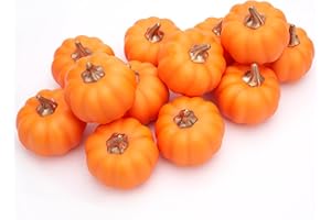 Osfvn Pumpkin Decor Set of 12 Artificial Fake Faux Foam Orange Pumpkins Rustic Farmhouse Harvest Thanksgiving Mantel Table Centerpiece Autumn Fall Home Decoration
