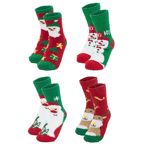 Christmas Socks, 4 Pairs Fluffy Socks Cozy Soft Slipper Socks for Men Women Fleece Sleeping Socks Plush Xmas Socks Winter Warm Sock for Xmas Gift A8MLXR4W