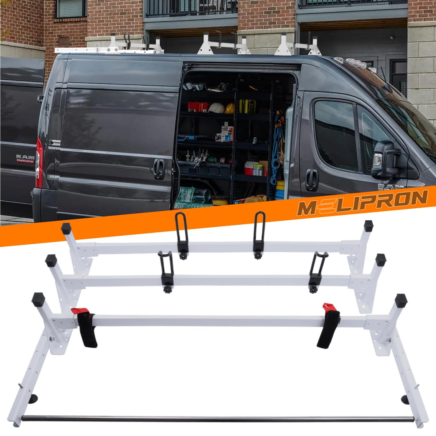 Photo 1 of ****SMALL SCRATCHES***** MELIPRON Cargo Van Roof Ladder Rack with Rear Cargo Roller Fit for 2013-2025 RAM ProMaster 3 Crossbars