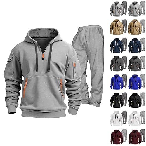 Mens Tracksuit Set Half Zip Hooded Top and Bottom 2 Piece Pullover Sweatshirt Sweatpant Set Casual Gym Jogging Outfits