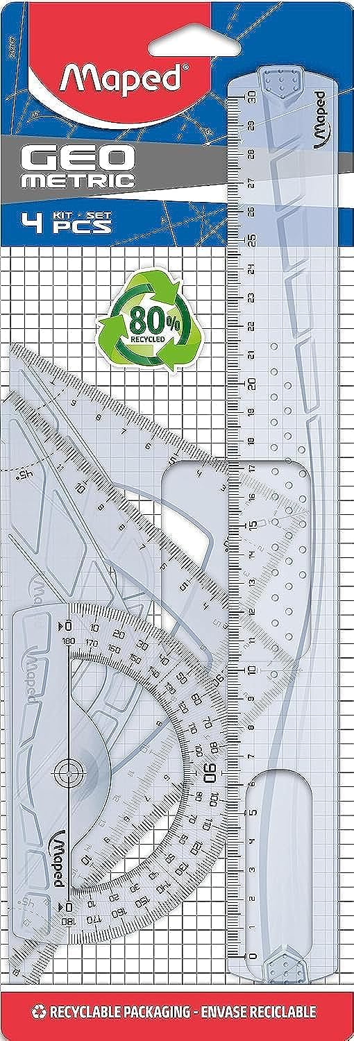 Maped 242767 – Kit of 4 Pieces (Ruler + Triangle + Square + Carrier), Units Contained: 1