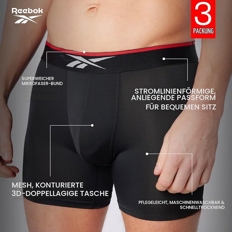 Glynn Boxershorts für Herren | 3er-Pack Sport-Trunks, atmungsaktive und dehnbare Herrenunterwäsche | Multipack Boxershorts, Schwarz
