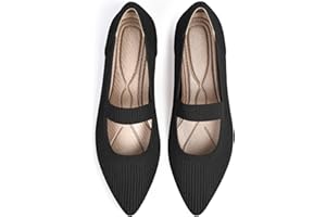 TINGRISE Women's Flats Shoes Pointed Toe Knit Washable Ballet Comfortable Dressy Mary Jane Flat