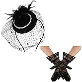 AMCAMI 20s 50s Pillbox Hat and Lace Gloves, Fascinator Hats for Women, Tea Party Accessories for Women