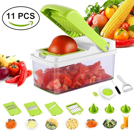 GreensKon Gemüsehobel, Edelstahl 13 in 1 Gemüseschneider Profi Gemüse-Schneider Abnehmbar Gemüsereibe Essen Slicer Zwiebelsch