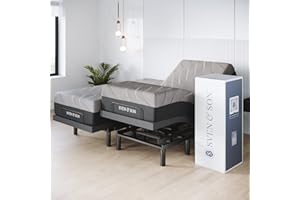 Sven & Son Harmony Adjustable Bed Base, Head and Foot Lift, Massage, Under-Bed Lights, USB, Gel Memory, Zero Gravity Smart Frame - Split King + 14 inch Hybrid Spring Matt (Medium Soft)