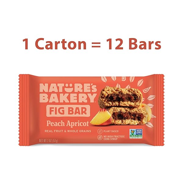 NATURE’S BAKERY WHOLE WHEAT FIG BARS, PEACH APRICOT, REAL FRUIT, VEGAN, NON-GMO, SNACK BAR, 1 BOX WITH 12 TWIN PACKS (12 TWIN PACKS)