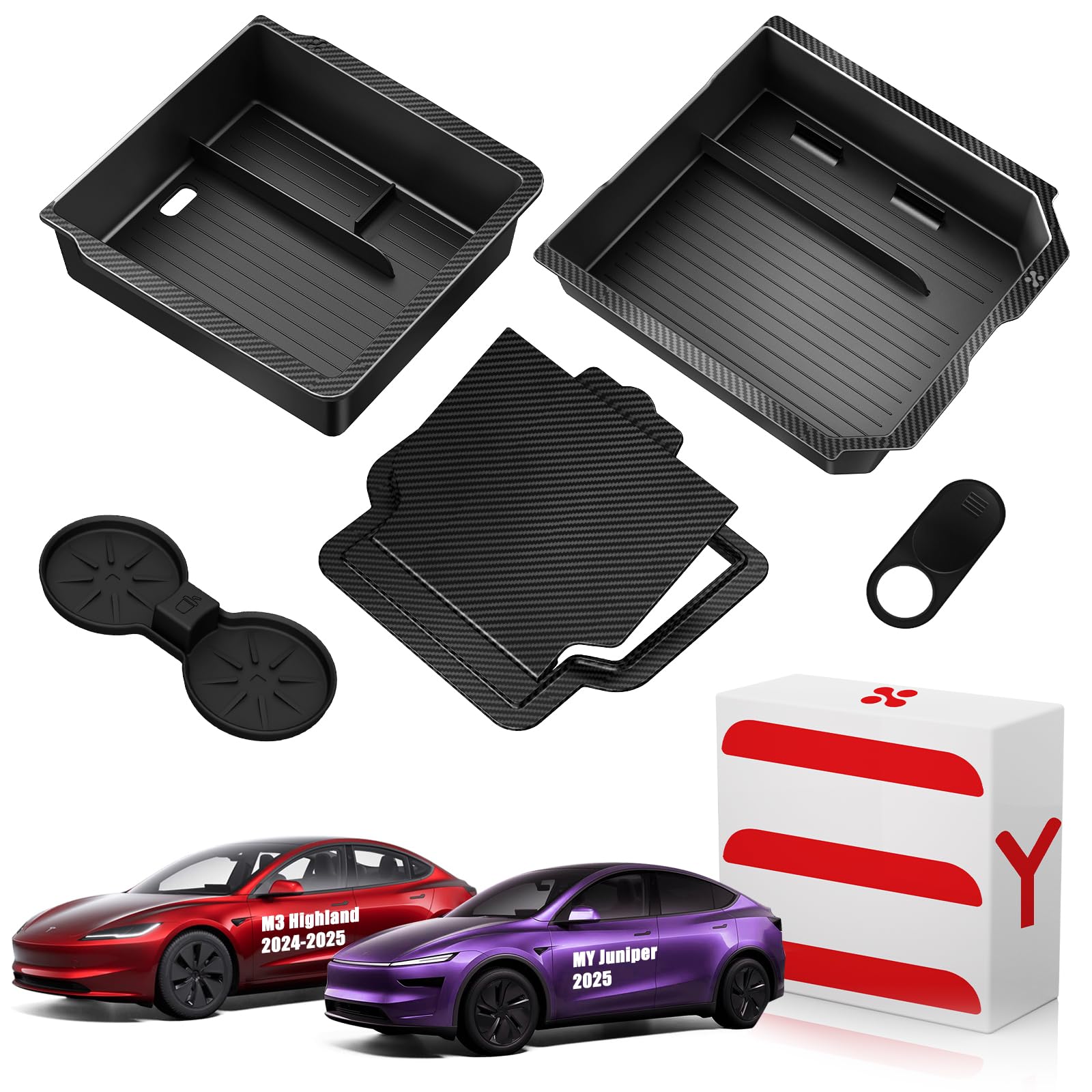 Photo 1 of XINTUO Upgraded Tesla Model Y Juniper Accessories 2026-2025 Center Console Organizer Tray 5PCS for Tesla Model 3 Accessories 2025 Highland, Hidden Storage Box, Cup Holder & Armrest Drawer Organizer