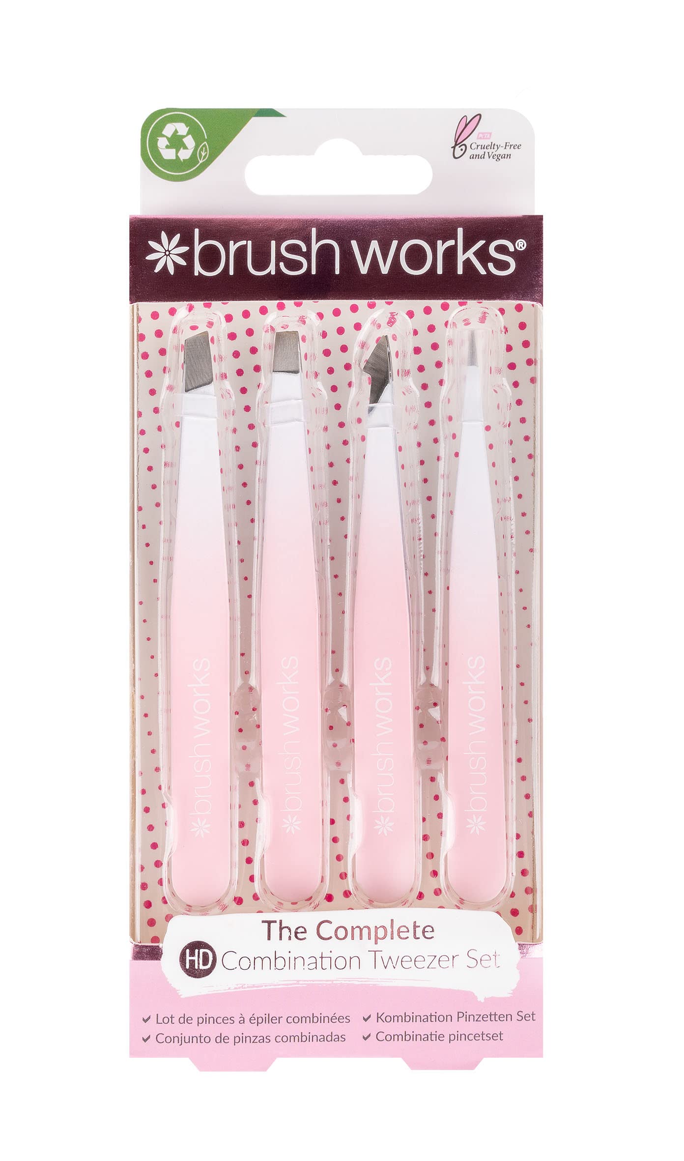 Brushworks HD 4 Piece Combination Tweezer Set - White