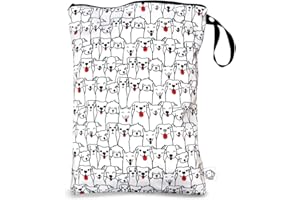 FLOCK THREE Washable and Reusable Wet Bag Diaper Bag Water Resistant Swimming Bag Travel Toiletries Pouch Pugs Dogs Zippered 12.6'' x 16.5''