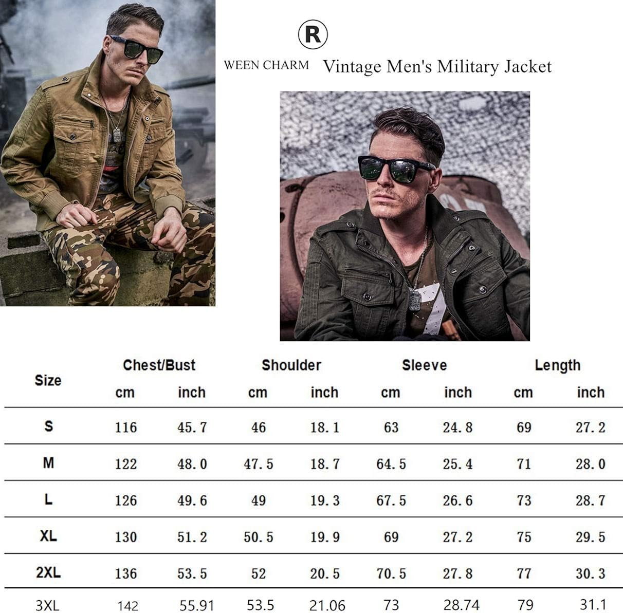 WEEN CHARM Men's Military Jackets Lightweight Casual Windbreaker Spring Cotton Bomber Jacket Outwear at  Men’s Clothing store