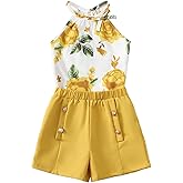 YOURUIKEY Cute Clothes for Girls Summer Outfits Kids Rose Crop Top Pockets Shorts Tween Girls Hawaiian Clothing Set Size 8-12