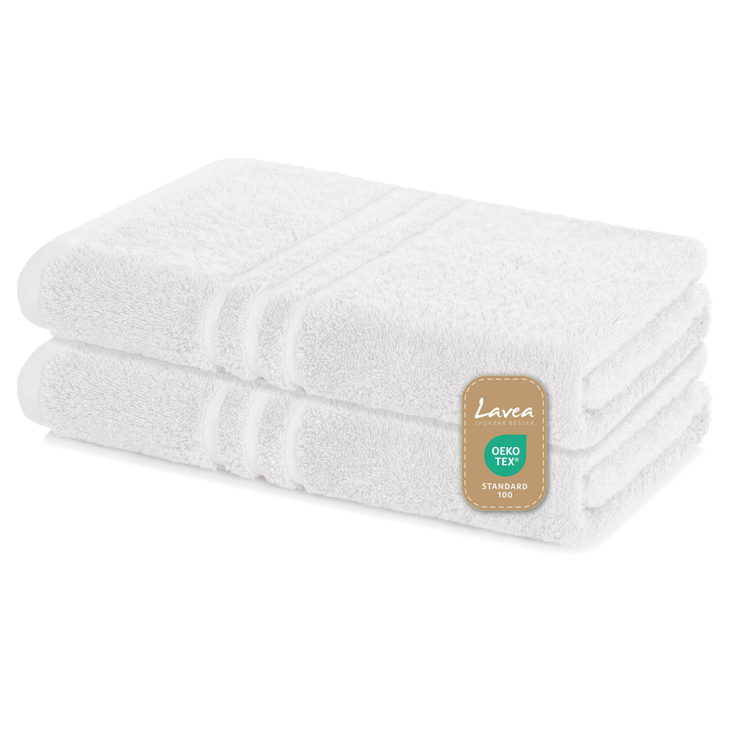 Lavea Set of 2 Bath Towels, 70 x 140 cm, Double Pack, 100% Cotton Terry Towelling, Absorbent, Soft and Durable, Washable at 60 °C, Tumble Dryer-safe, Hand Towels, Hand Towels, Shower