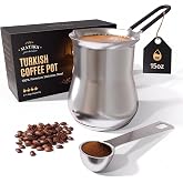 Matiks Turkish Coffee Maker, 15 Oz Induction Cezve - Turkish Coffee Pot | Stainless Steel Stove Ibrik &amp; Arabic Set - Milk Warmer, Butter Melter &amp; Chai Pot - Greek Briki with Measuring Scoop