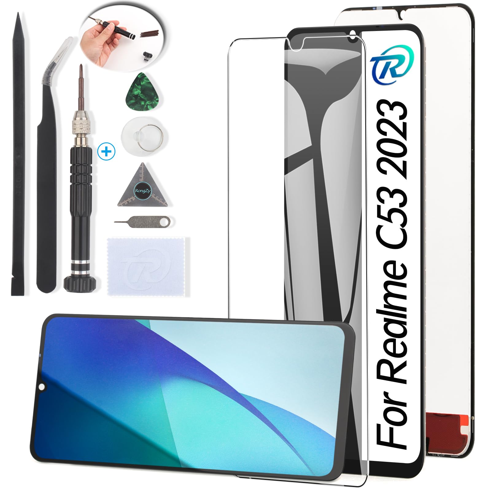 RongZy Display for Realme C53 RMX3760 RMX3762 2023 LCD Screen Replacement Digitizer Touchscreen Mounted Replacement with Tools (Black)