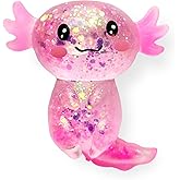 Djyxoglyn 3.54 in Pink Glitter Standing Axolotl Squishy Slow Rising | Soft TPR, Floating Glitter, squeeze toy, busy hands, stress relief, focus support, home, class, travel, kids and adults