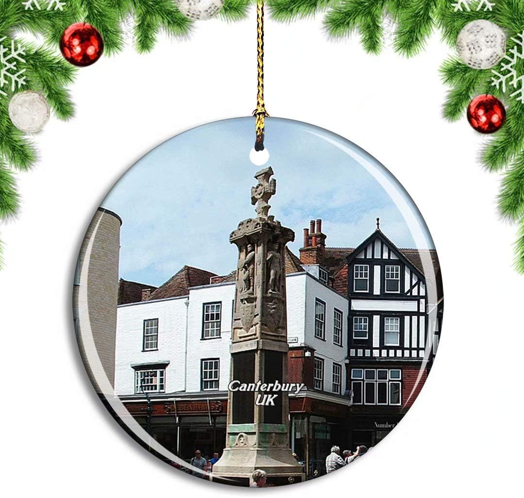 Weekino UK England Canterbury Christmas Xmas Tree Ornament Decoration Hanging Pendant Decor City Travel Souvenir Collection Double Sided Porcelain 2.85 Inch