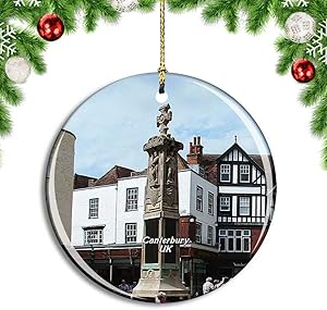 Weekino UK England Canterbury Christmas Xmas Tree Ornament Decoration Hanging Pendant Decor City Travel Souvenir Collection Double Sided Porcelain 2.85 Inch