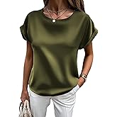 HOTOUCH Women's Short Sleeve Pullover Blouses Satin Silk Shirts Casual Loose Work Tunic Tops