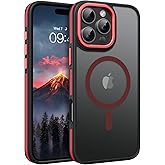 BENTOBEN for iPhone 16 Pro Max Magnetic Case, [Compatible with MagSafe] Translucent Matte Slim Fit Anti-Slip Shockproof Women Men Protective Cover Case for iPhone 16 Pro Max 6.9",Red/Black