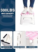 HOUSE DAY Folding Step Stool 9 Inch Pink Grey Non-Slip Safe Kid Stool view 2