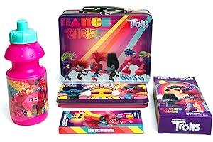 Megatoys Trolls Gift Set- Trolls Lunch Tin Box, water bottle, puzzle, stickers, and Pencil Case.