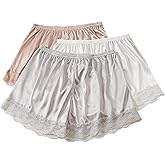 Imrmb 3 Pack Women's Half Slip Shorts for Under Dresses Bow Lace Satin Shorts Pettipants Half Slip Culotte Shorts Split Skirt