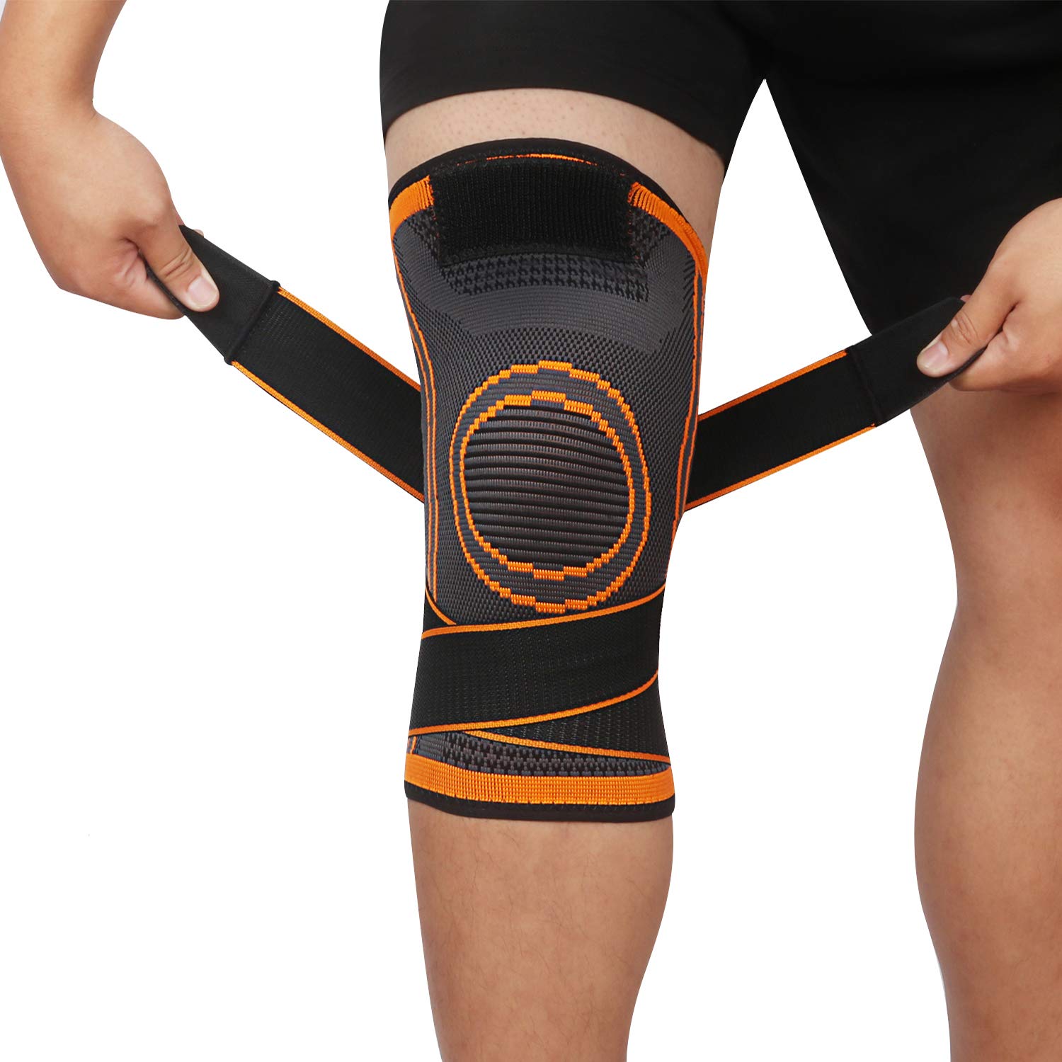 lenpestia Knee Brace 2 Pack Knee Supports with Adjustable Strap Compression Knee Sleeves for Running Joint Pain Arthritis Meniscus Tear Cartilage Damage Tendonitis Quick Recovery Unisex (Orange, XL)