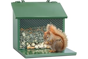 Gavinjitao Metal Squirrel Feeder, Squirrel Feeders for Outside Hanging Nesting Box Chipmunk Picnic Table House Outdoors for Corn, Nut, Peanuts Green 1 Pack