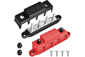 Bolipoeq Bus Bar 250A 12V Power Distribution Block 4 x 5/16"(M8) Studs for Automotive Marine Car Audio, 12 Volt Battery Busbar Terminal Block with Waterproof Cover (Pack of 2, Positive & Negative)