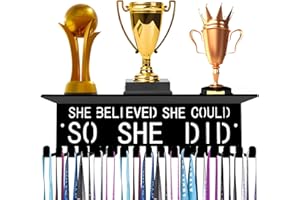 Dafftos Medal Hanger Ribbon Holder Display Shelf Medals Wall Metal Trophy Rack Organizer Frame Awards Ribbon Cheer Gymnastics Soccer Softball Runner Custom Hold Medals Easy to Install