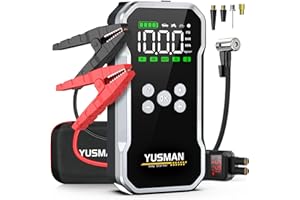 YUSMAN Jump Starter, 6000A Car Jump Starter with Air Compressor, 150PSI Jump Starter Pack (10.0 Gas/7.0L Diesel), 12V Battery Jump Starter with Display, Smart Jumper Cables, 2 LED Light