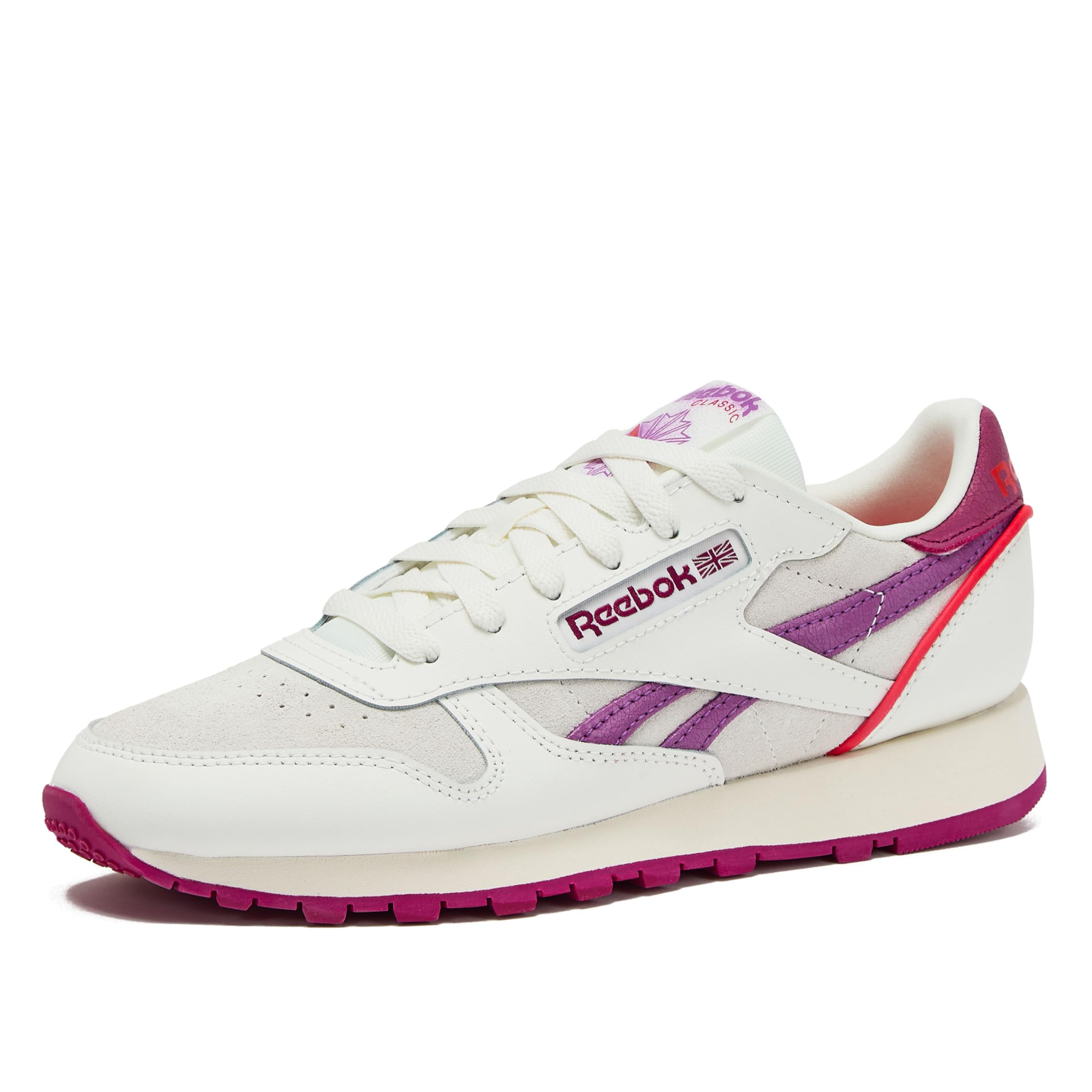 Reebok Classic Leather Sneakers for Women - Black or White Tennis Shoes Womens Size 5 to 12, Chalk/Very Berry/Purple Rave, 11 Image