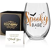 DYJYBMY Spooky Babe Halloween Stemless Wine Glass With Gifts Box, Funny Thanksgiving Halloween Gifts For Confidante Family Bestie Coworkers Men Women Friends, Clear Stemless Wine Tumbler For Couple