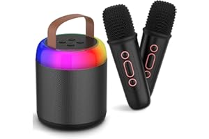 HEETIPUK Mini Karaoke Machine for Kids Adults,Portable Bluetooth Speaker with 2 Wireless Microphones Toys for Kids 6 7 8 9 10 11 12 Years Old,Karaoke Speaker with Dazzling Lights Birthday Party (Black)