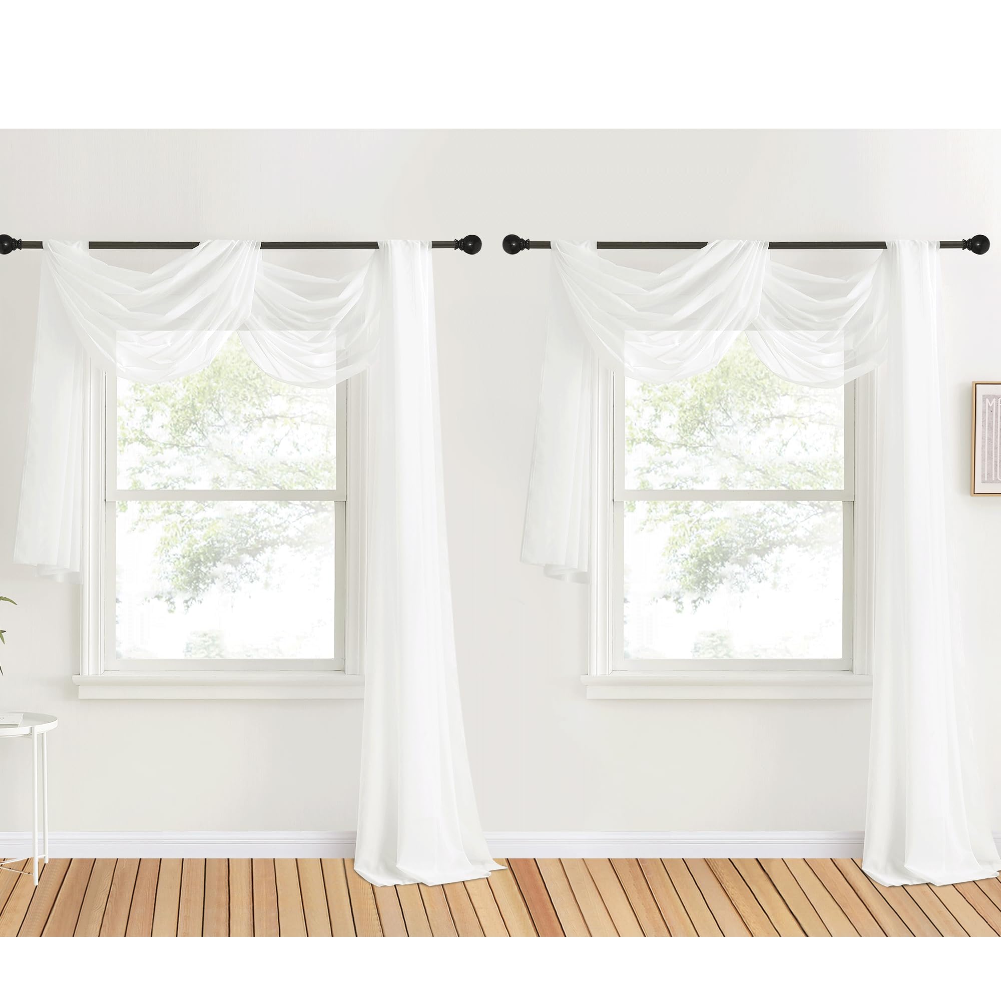 Photo 1 of NICETOWN Sheer Textured Scarf Valances for Windows, 216" Extra Long Window Dressings for Anniversary/Wedding Design, 60" Wide, 2 Pieces, Off White