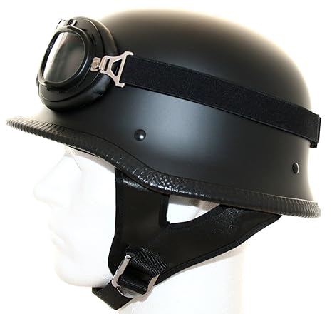 ATO-Moto WHG Schwarz matt XL 61cm Oldtimer Motorradhelm mit Fliegerbrille Wehrmachtshelm
