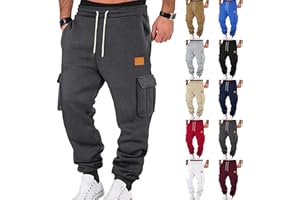 BAKGEERLE Baggy Cargo Sweatpants for Men Drawstring Waist Fleece Lined Joggers with Pockets Soft Athletic Workout Track Pants