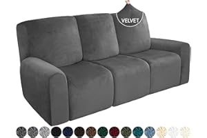 ROFASVCO 300GSM Luxury Velvet Recliner Couch Cover for 3 Cushion Couch Plush Fuzzy Soft Stretch Reclining Sofa Covers 3 Seater Set Washable 8-Piece Non Slip Furniture Slipcover (3 Seat, Dark Grey)