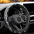 YOGURTCK Diamond Soft Leather Anti-Slip Steering Wheel Cover with Bling Bling Crystal Rhinestones, Universal 15 Inch for Women Girls, Fit Vehicles, Sedans, SUVs, Vans, Trucks - Black