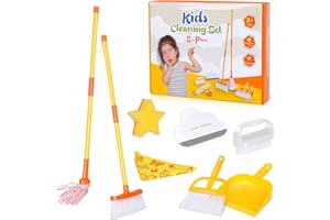 Almcmy Kids Cleaning Toy Set, 8 Piece Housekeeping Play Set Includes Mop, Broom, Dustpan, Brush, Squeegee, Scrub Brush, Cleaning Rag & Sponge, Pretend Play House Cleaning Kit for Toddlers