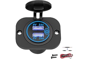 QIDOE Dual USB Socket 12V Marine Outlet with Switch Golf Cart USB Port 12 Volt DC Car Charger Mount Waterproof Cigarette Lighter Power Adapter DIY Kit Fast Charge with Blue LED for Boat Motorcycle ATV RV