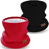 XFUEL Kids Neck Warmer, 2 Pack, Knitted Winter Neck Gaiter, Fleece Lined Infinity Scarf for Boys Girls