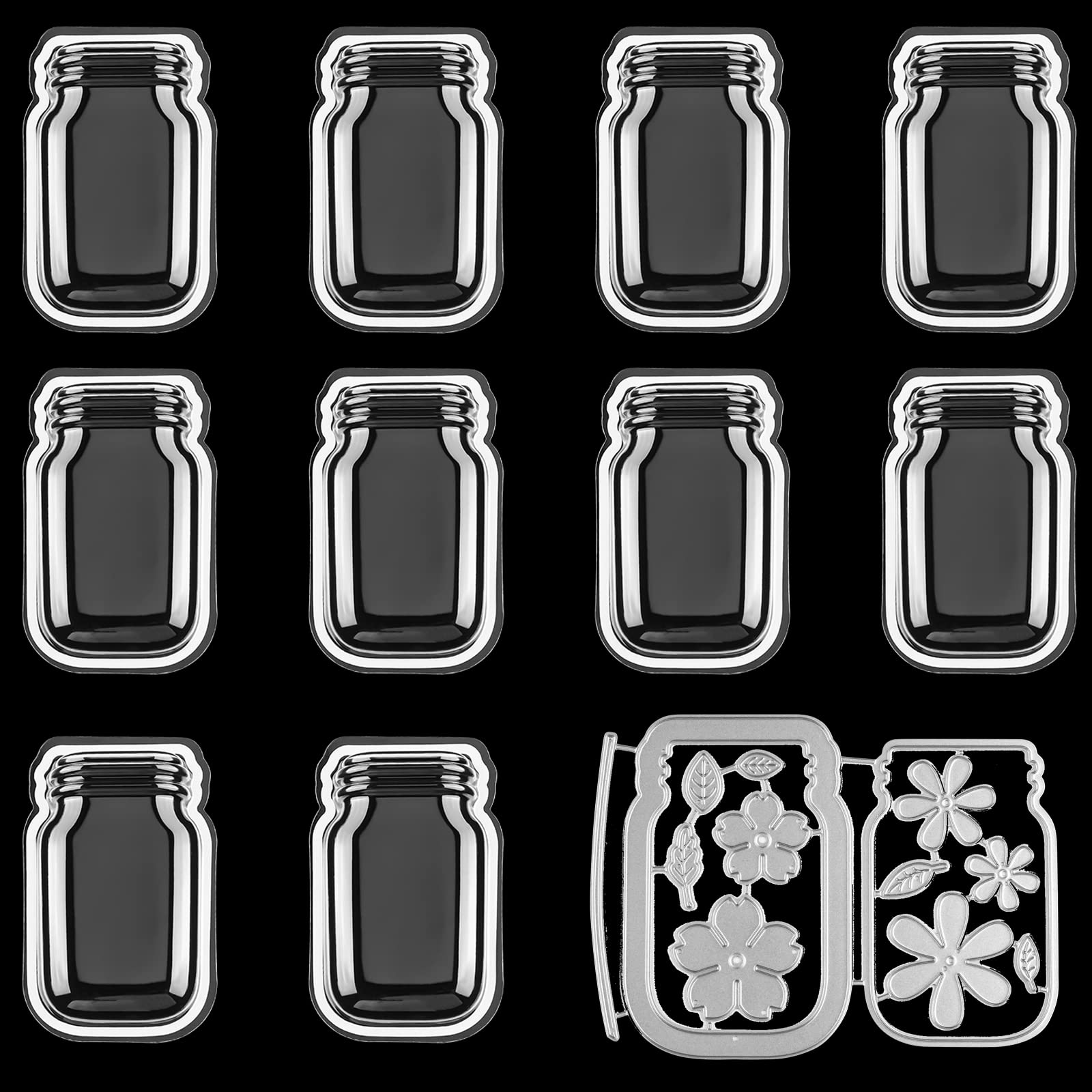 Photo 1 of 10PCS Jar Clear Plastic Shaker Domes&13PCS/Set Jar of Flower Dies for Card Making Dimensional Shaker Domes Arts Shaker Window Blister Plastic Clear Shaker Pourch Covers for Shaker Card Cutting Dies