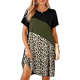 BELAROI Womens Plus Size Summer T Shirt Dresses Casual Swing Short Sleeve Patchwork Tunic Dress with Pockets