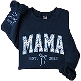 Personalized Floral Applique Embroidered Mama Sweatshirt, Custom Embroidered Grandma Shirts Sweatshirts Hoodies, Mama Sweatshirt for Women, Gift for Mom Grandma Auntie, Mother's Day