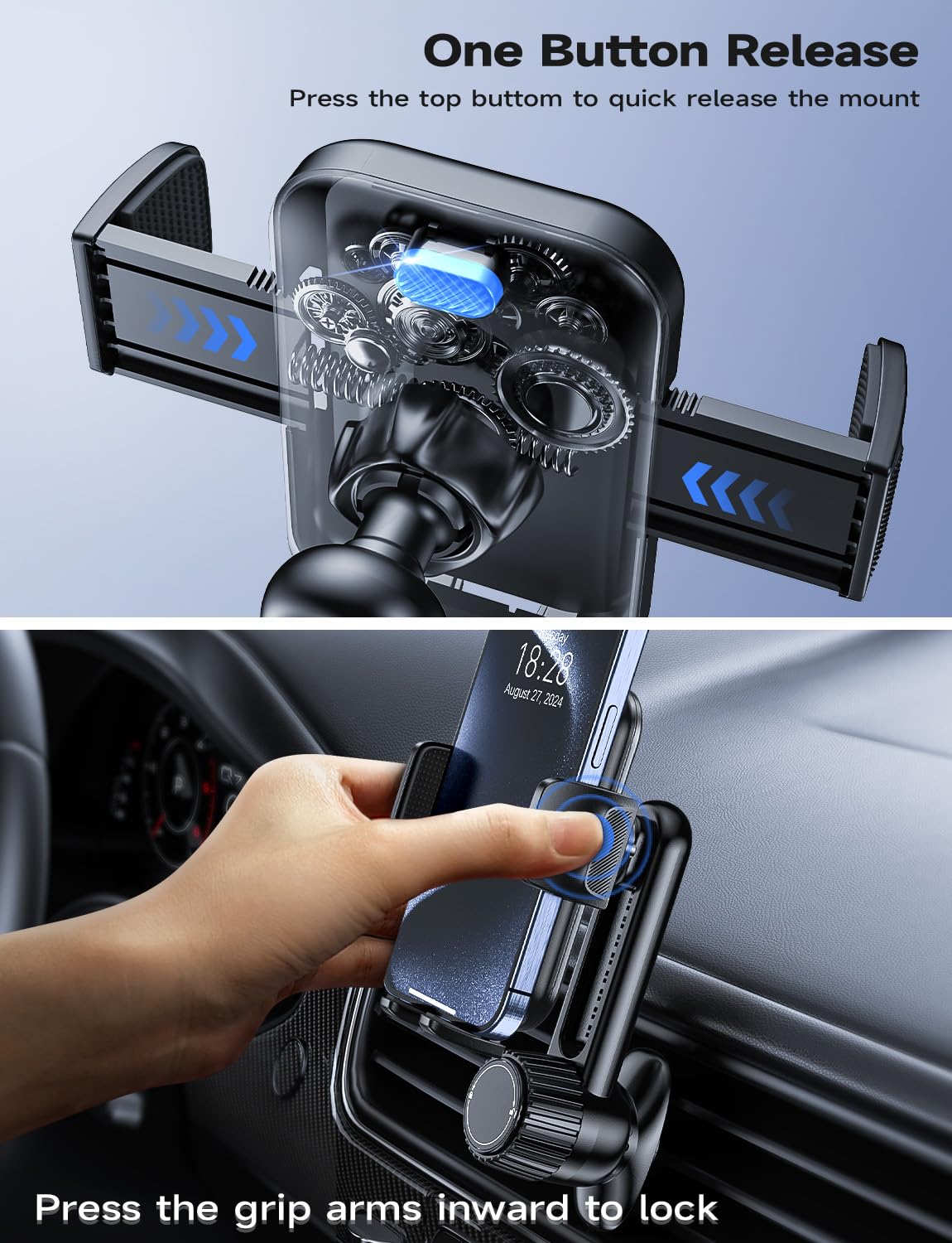 Handyhalterung Auto Handy Halterung Autohalterung: Universale Lüftung Handyhalter, EIN-Knopf-Release & 360 Grad Vent KFZ Halterung für iPhone 16/15/14/13/12 Pro Max Plus, Samsung, Huawei, Xiaomi, usw 4