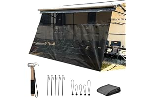 WIOUKEVA RV Awning Shade Screen with Zipper 9'X17'3'', Black Mesh Camper Awning Shade Screen, Universal Trailer Camper RV Awning Sun Shade Screen - Comes with Ground Nail Hammer Set