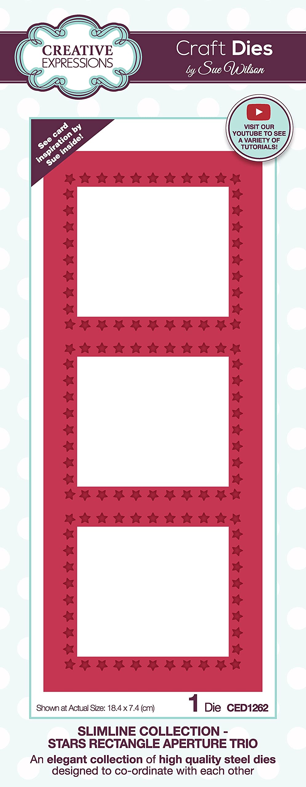 Creative Expressions Sue Wilson-Slimline Stars Rectangle Aperture Trio-Craft Die, Metal, Size 18.4 x 7.4 cm,CED1262